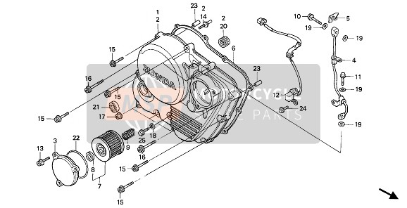 Honda NX650 1990 Coperchio carter destro per un 1990 Honda NX650