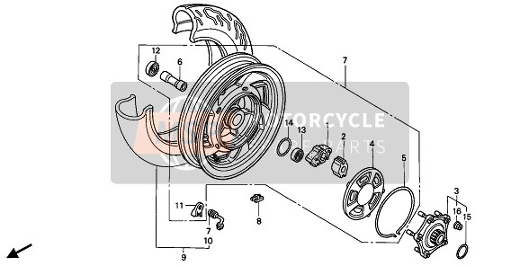 Honda PC800 1990 REAR WHEEL for a 1990 Honda PC800