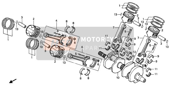 Honda VFR750F 1990 Cigüeñal & Pistón para un 1990 Honda VFR750F