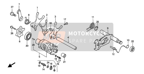 Honda NX650 1991 Schakelwals voor een 1991 Honda NX650