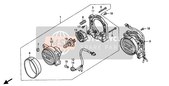 Honda VFR400R3 1991 Koplamp (UK) voor een 1991 Honda VFR400R3