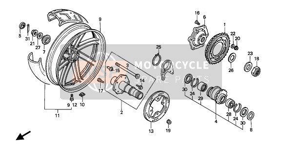 Honda VFR400R3 1991 REAR WHEEL for a 1991 Honda VFR400R3