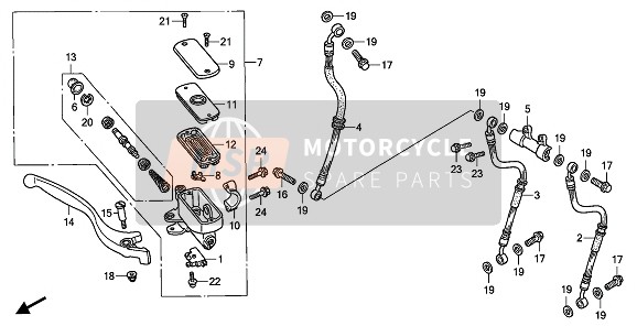 Honda CB750 1992 FR. Maître-cylindre de frein pour un 1992 Honda CB750