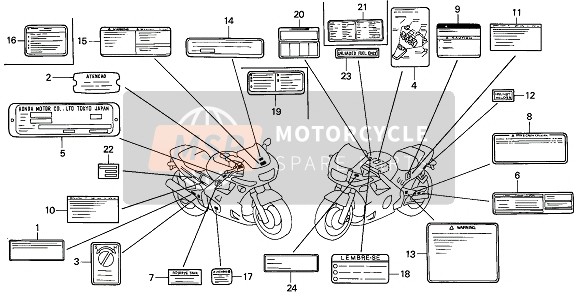 Honda CBR600F 1992 Etiqueta de precaución para un 1992 Honda CBR600F