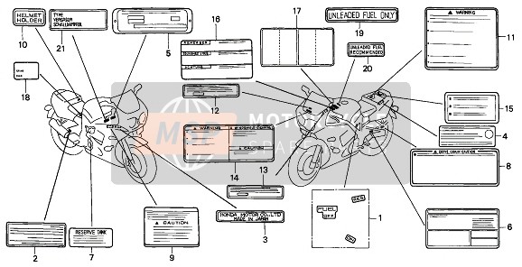 Honda CBR900RR 1992 Etiqueta de precaución para un 1992 Honda CBR900RR