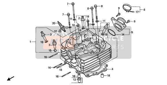 Honda NX650 1992 Cilinderkop voor een 1992 Honda NX650