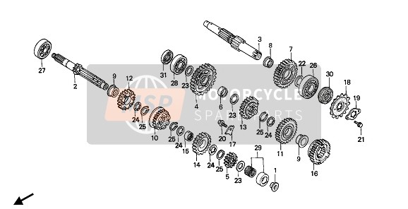 Honda NX650 1992 Transmissie voor een 1992 Honda NX650