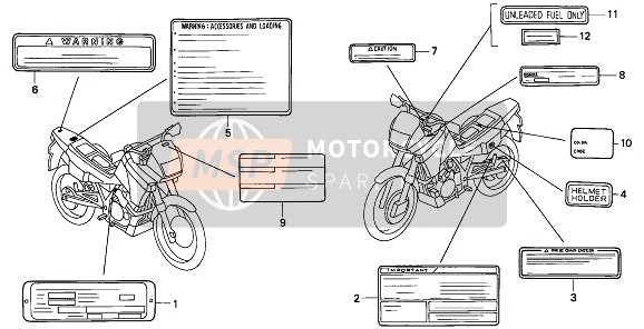 Honda NX650 1992 Etiqueta de precaución para un 1992 Honda NX650