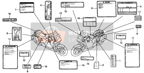 Honda ST1100 1992 WARNUNGSETIKETT für ein 1992 Honda ST1100