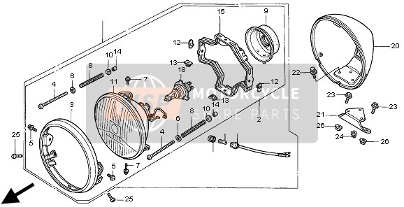 Honda VT1100C2 1997 HEADLIGHT (UK) for a 1997 Honda VT1100C2