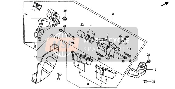 Honda CR500R (1) 1993 REAR BRAKE CALIPER for a 1993 Honda CR500R (1)