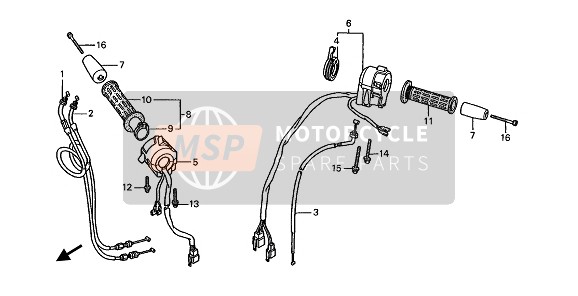 Honda ST1100 1993 Schakelaar & Kabel voor een 1993 Honda ST1100