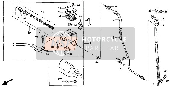 Honda NX650 1994 FR. Maître-cylindre de frein pour un 1994 Honda NX650