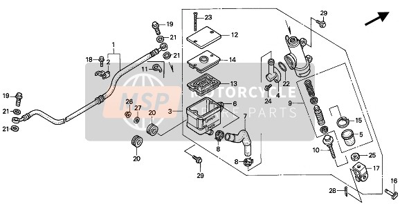 Honda NX650 1994 Hoofdremcilinder achter voor een 1994 Honda NX650