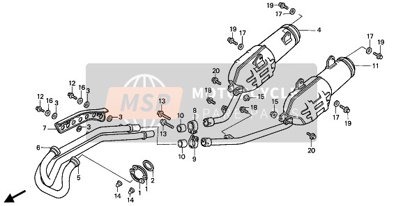 Honda NX650 1994 Uitlaatdemper voor een 1994 Honda NX650