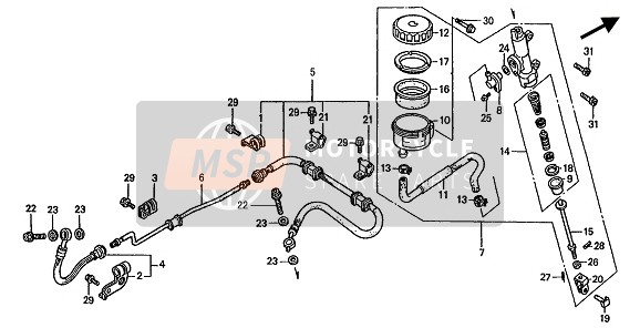 Honda ST1100 1994 Maître-cylindre de frein arrière pour un 1994 Honda ST1100