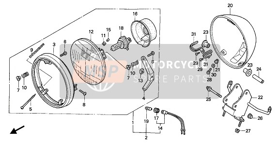 Honda VF750C 1994 Koplamp (UK) voor een 1994 Honda VF750C