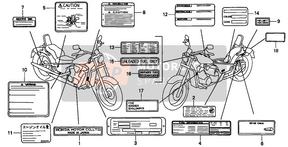 Honda VT600C 1994 Waarschuwingsetiket voor een 1994 Honda VT600C