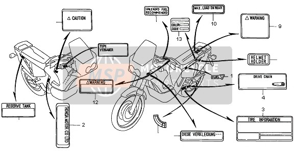 Honda XRV750 1997 WARNUNGSETIKETT für ein 1997 Honda XRV750