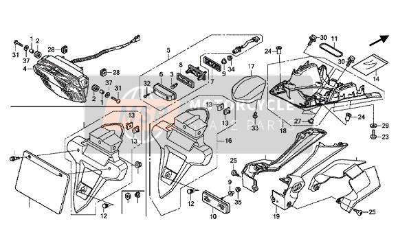 Honda CBR1000SA SP ABS 2014 Achterlicht voor een 2014 Honda CBR1000SA SP ABS