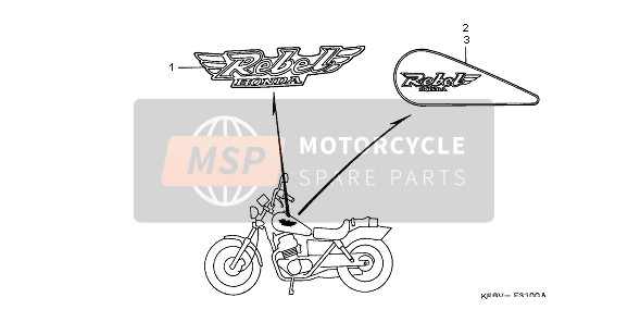 87113KEB650ZC, Merkteken, R. Benzinetank, Honda, 0