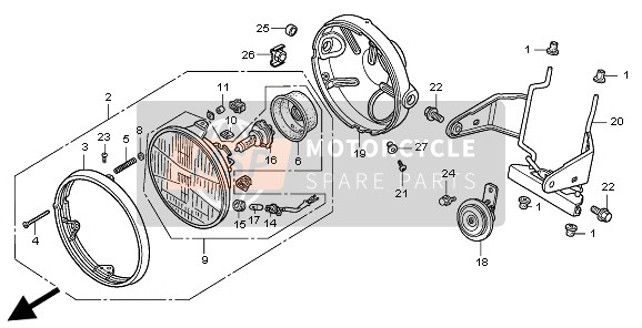 Honda CB500 1998 HEADLIGHT (UK) for a 1998 Honda CB500