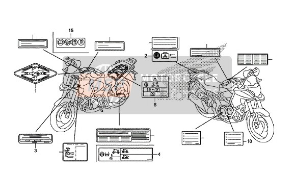 Honda VFR1200XLE 2014 Waarschuwingsetiket voor een 2014 Honda VFR1200XLE