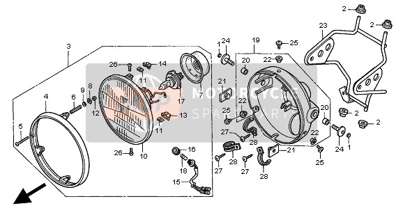 Honda CB600F 1998 Koplamp (UK) voor een 1998 Honda CB600F