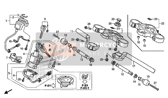 Honda CBR1000S 2015 Behandel pijp & Bovenste kroonplaat voor een 2015 Honda CBR1000S