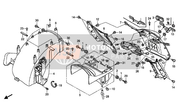 Honda GL1800 2015 Achterspatbord voor een 2015 Honda GL1800