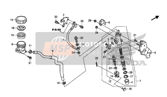 Honda VFR1200FD 2015 RR. Hoofdremcilinder voor een 2015 Honda VFR1200FD