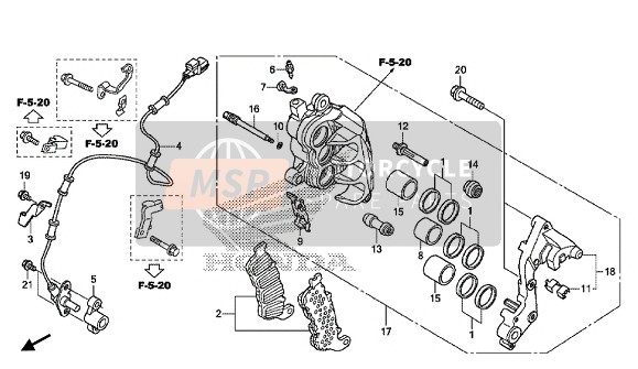 Honda VFR1200XDL 2015 R. Pinza freno anteriore per un 2015 Honda VFR1200XDL