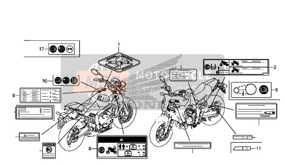 Honda CB650FA 2016 Etiqueta de precaución para un 2016 Honda CB650FA