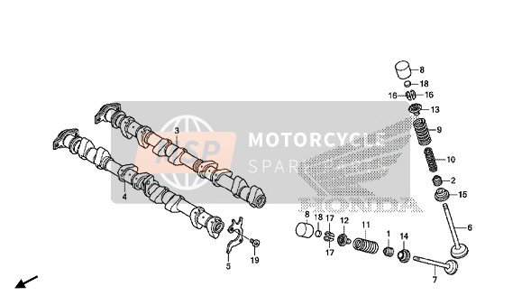 Honda CBR1000RR 2016 Nokkenas & Klep voor een 2016 Honda CBR1000RR