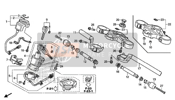 Honda CBR1000SA 2016 Mango de tubo & Puente superior para un 2016 Honda CBR1000SA