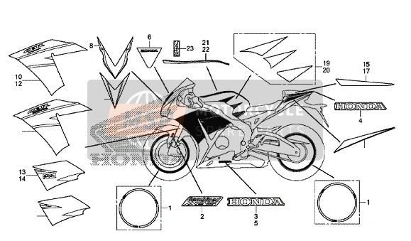 Honda CBR1000SA 2016 Streep & Sticker (Rosso White (NH196K)) voor een 2016 Honda CBR1000SA