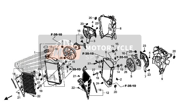 Honda CRF1000 2016 Radiator voor een 2016 Honda CRF1000