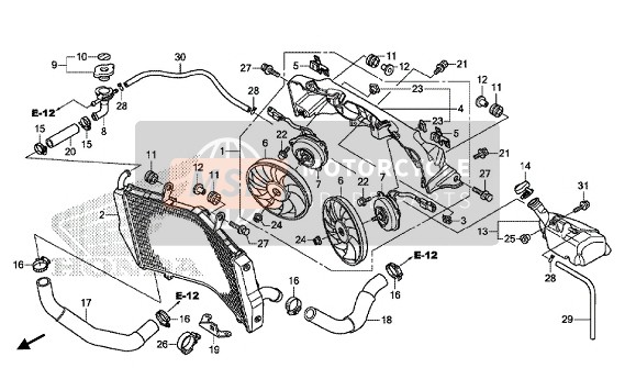 Honda VFR1200XDL 2016 Radiator voor een 2016 Honda VFR1200XDL