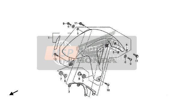 61000MJLD80ZE, Gruppo Parafango Ant. (Wl, Honda, 4