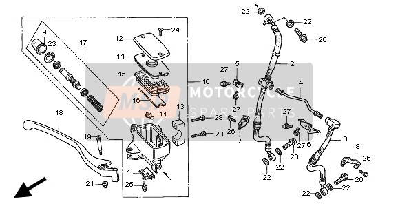 Honda GL1500C 1998 FR. BRAKE MASTER CYLINDER for a 1998 Honda GL1500C