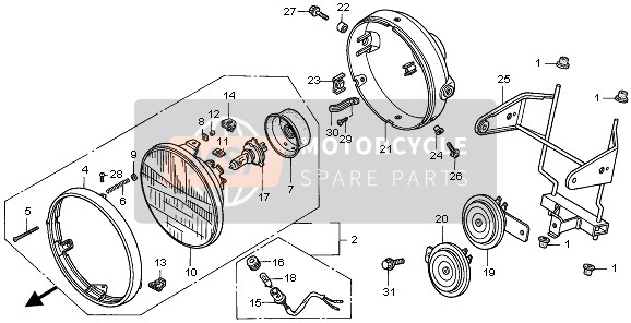 Honda CB750F2 1999 Koplamp (UK) voor een 1999 Honda CB750F2