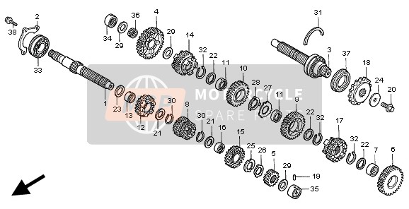 23491MBW000, Gear, Mainshaft Fifth (20T), Honda, 0