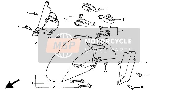 Honda CBR900RR 1999 Guardabarros delantero para un 1999 Honda CBR900RR