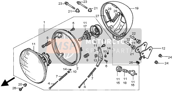 Honda CMX250C 1999 HEADLIGHT (UK) for a 1999 Honda CMX250C