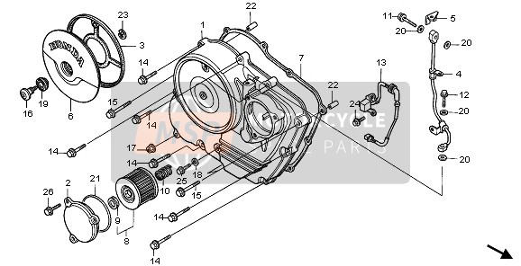 Honda NX650 1995 Coperchio carter destro per un 1995 Honda NX650