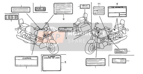 Honda GL1500C 1999 Waarschuwingsetiket voor een 1999 Honda GL1500C