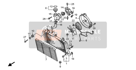 Honda ST1100A 1999 Radiator voor een 1999 Honda ST1100A