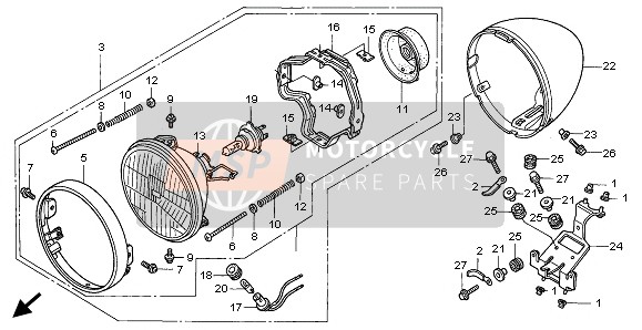 Honda VT750C2 1999 Koplamp (UK) voor een 1999 Honda VT750C2