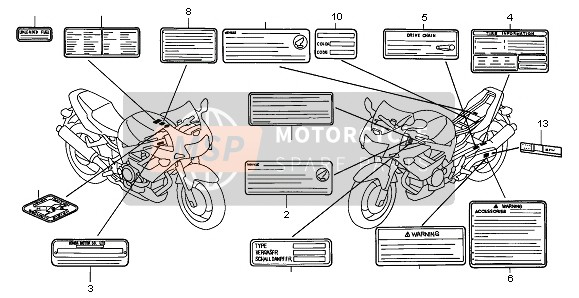 Honda VTR1000F 1999 Waarschuwingsetiket voor een 1999 Honda VTR1000F