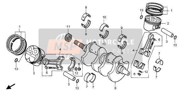 Honda RVF750R 1995 KURBELWELLE & KOLBEN für ein 1995 Honda RVF750R